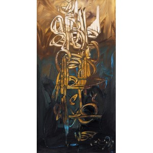 Riaz Rafi, 12 x 06 Inch, Oil on Paper, Calligraphy Painting, AC-RR-014